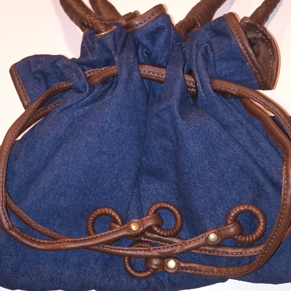 Stylish Denim Blue and Brown Women's Bucket Bag
